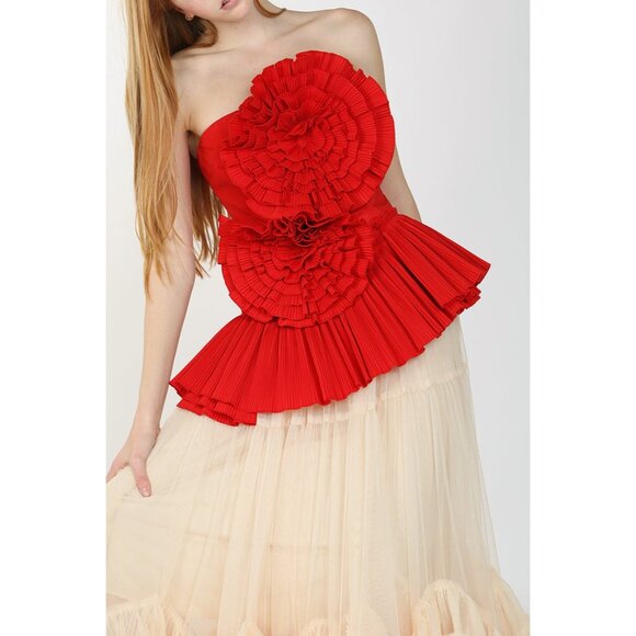 Angel 3D Pleated Flower Tube Bustier Top - Picture 4 of 12